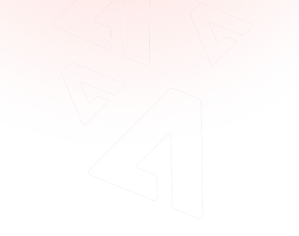 Red circular shape with white outlined geometric arrow symbols on black background.