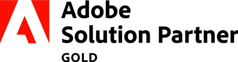 Adobe logo with a stylized red 'A' shape beside the word Adobe in black text.