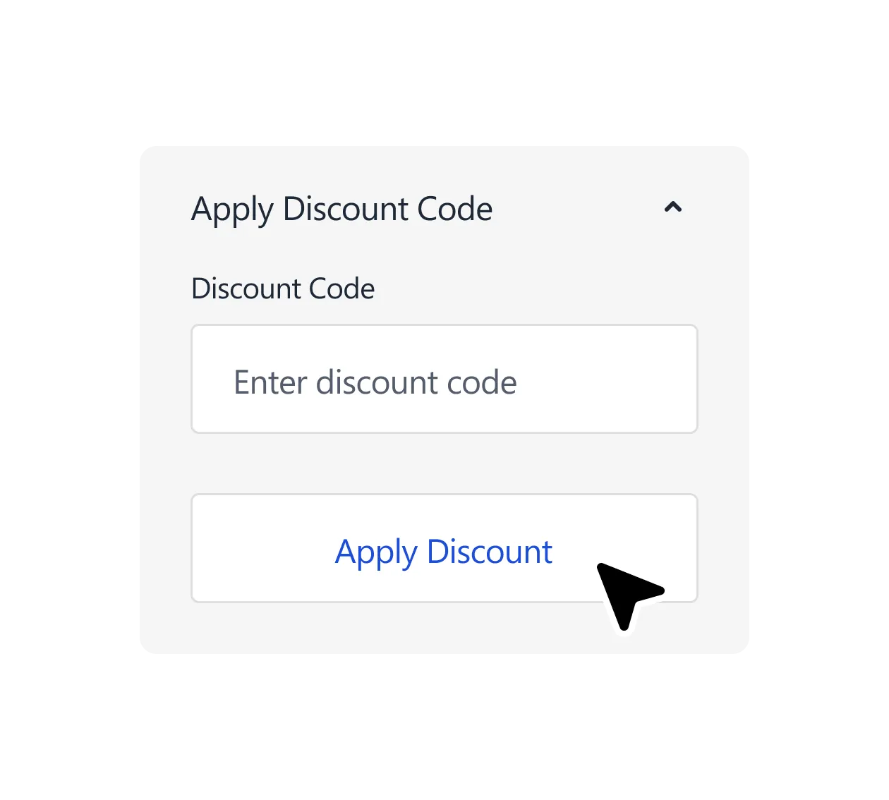 Form field to enter a discount code with a button labeled Apply Discount and a cursor pointer.