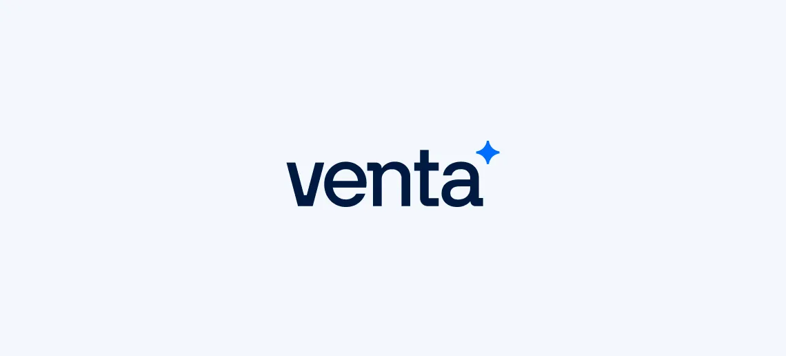 Venta company logo with a blue sparkle symbol above the letter a on a light background.