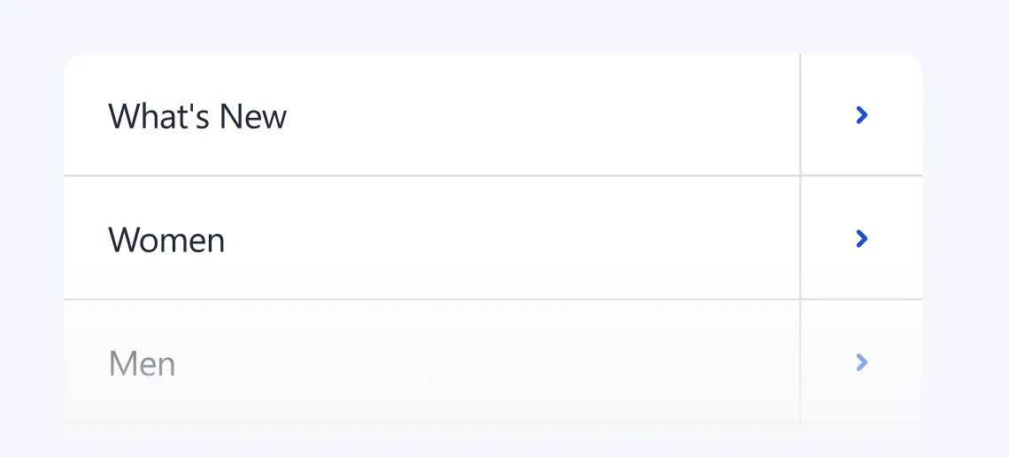 Interface menu with clickable options: What's New, Women, and a disabled Men option.