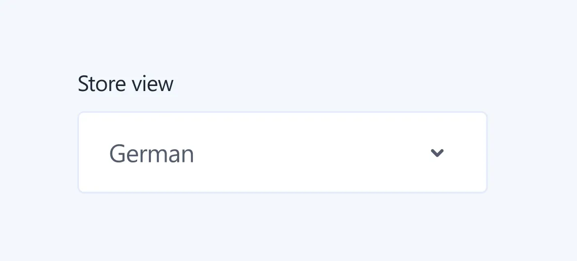 Dropdown menu labeled Store view with German selected.